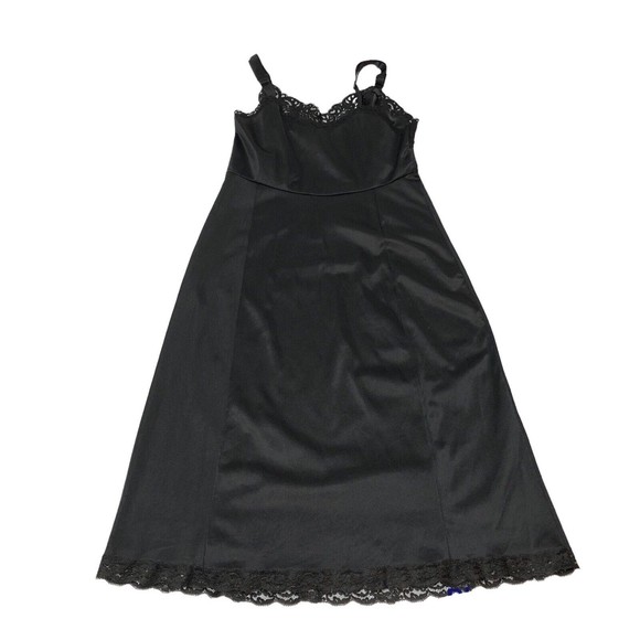 Vintage Wonder Maid Full Slip Size 34 Black Silky Nylon Rayon Lace Non Cling - Picture 9 of 9